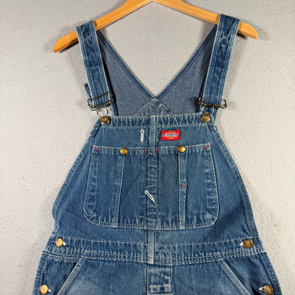 Dickies Vintage Mens Denim Bib Overalls Medium Wash Made in USA 32x30 14633